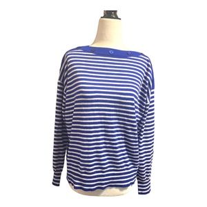 Jeanne Pierre cashmere blend nautical stripes boatneck sweater. Sz. L